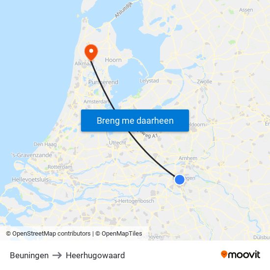 Beuningen to Heerhugowaard map