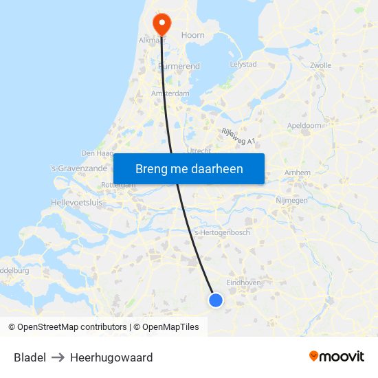 Bladel to Heerhugowaard map