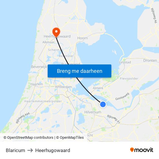 Blaricum to Heerhugowaard map