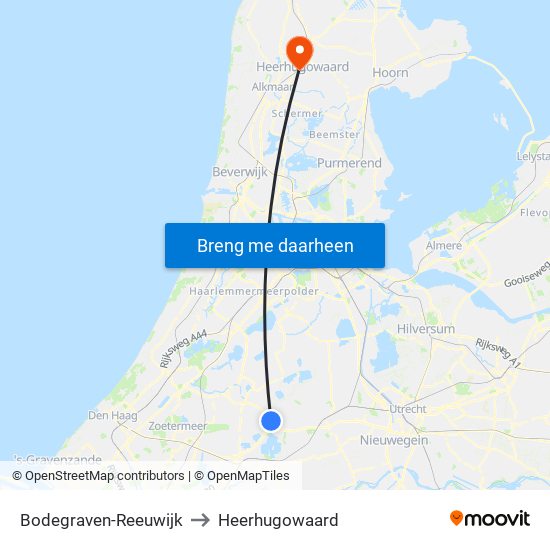 Bodegraven-Reeuwijk to Heerhugowaard map