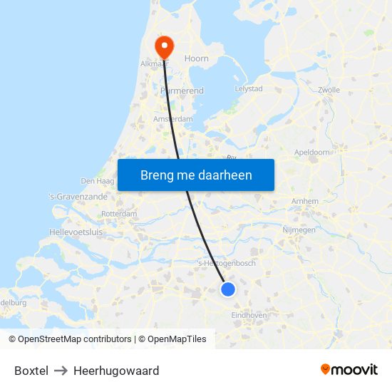 Boxtel to Heerhugowaard map