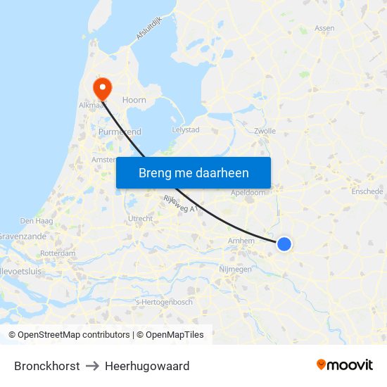 Bronckhorst to Heerhugowaard map