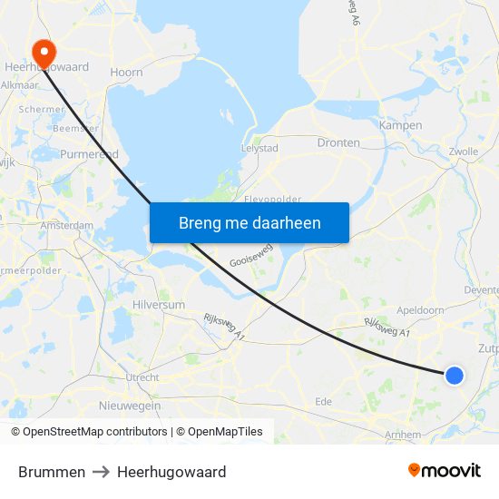 Brummen to Heerhugowaard map