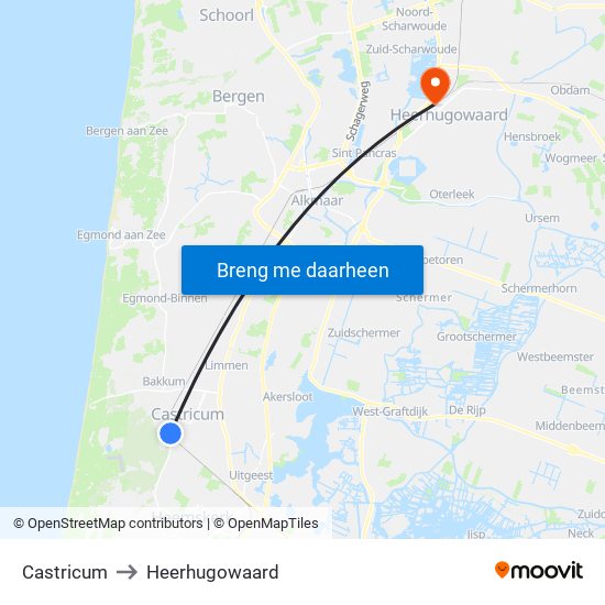 Castricum to Heerhugowaard map