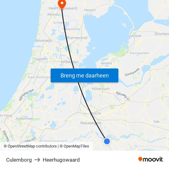 Culemborg to Heerhugowaard map