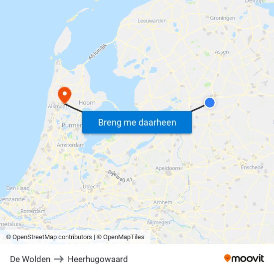 De Wolden to Heerhugowaard map