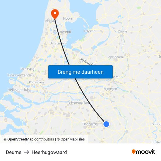 Deurne to Heerhugowaard map