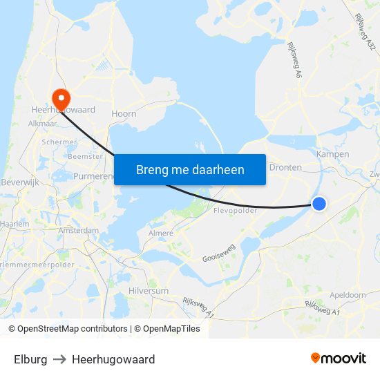 Elburg to Heerhugowaard map