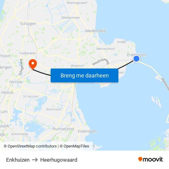 Enkhuizen to Heerhugowaard map