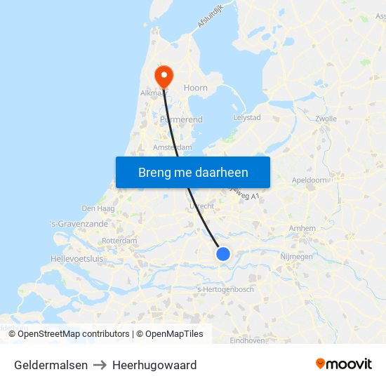 Geldermalsen to Heerhugowaard map