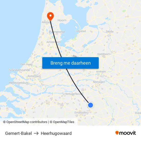 Gemert-Bakel to Heerhugowaard map