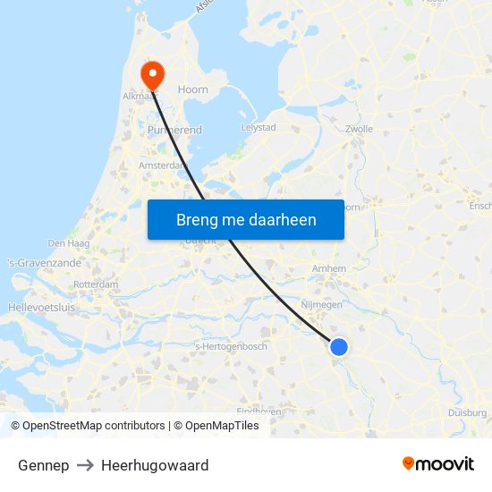 Gennep to Heerhugowaard map