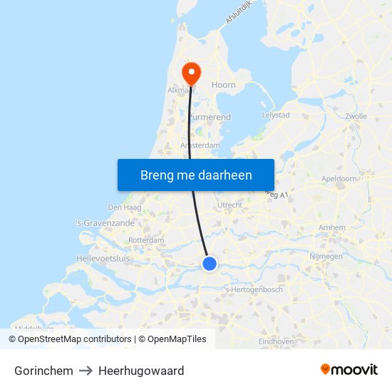 Gorinchem to Heerhugowaard map