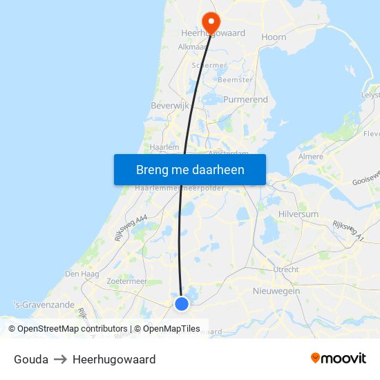 Gouda to Heerhugowaard map