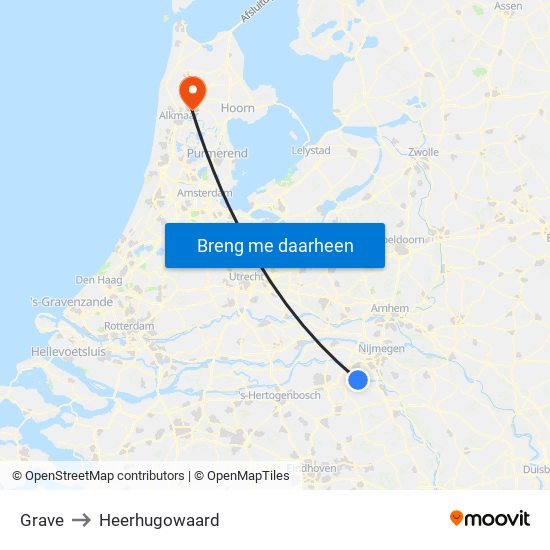 Grave to Heerhugowaard map
