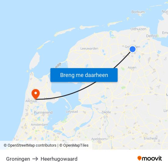 Groningen to Heerhugowaard map