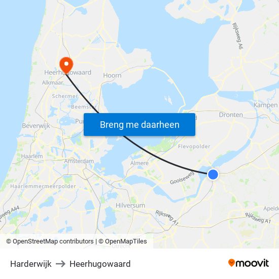 Harderwijk to Heerhugowaard map