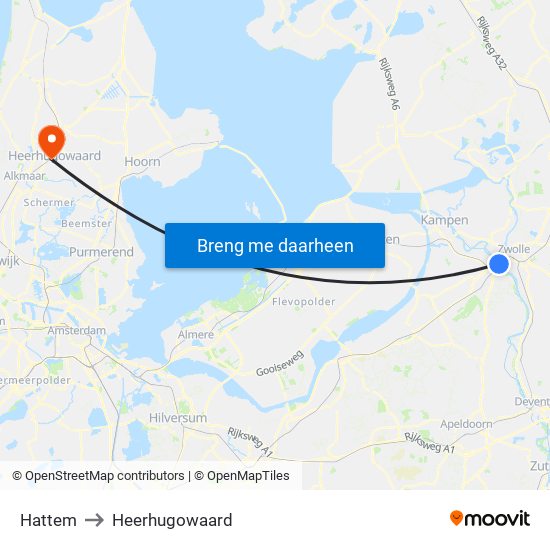 Hattem to Heerhugowaard map