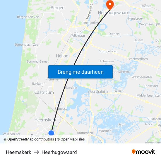Heemskerk to Heerhugowaard map