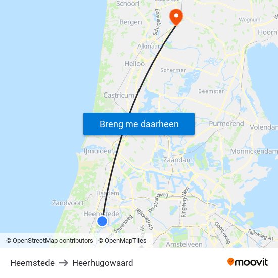 Heemstede to Heerhugowaard map