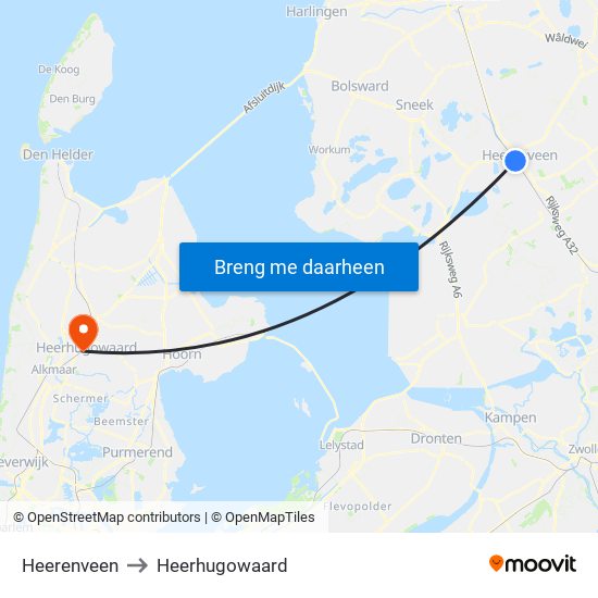 Heerenveen to Heerhugowaard map
