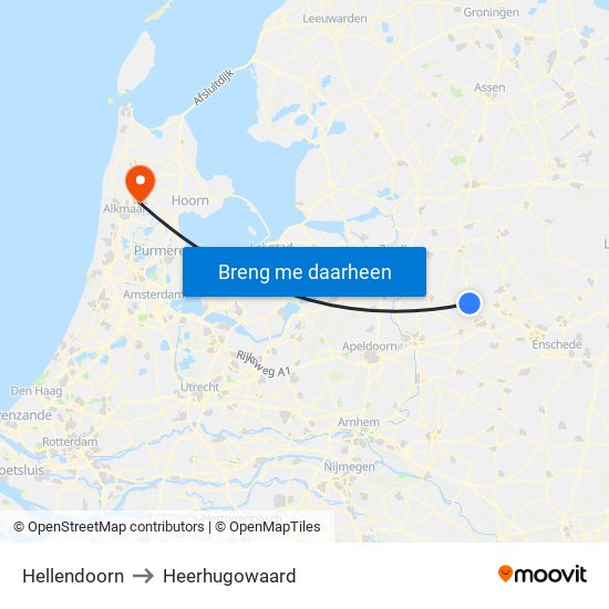 Hellendoorn to Heerhugowaard map