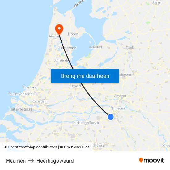 Heumen to Heerhugowaard map