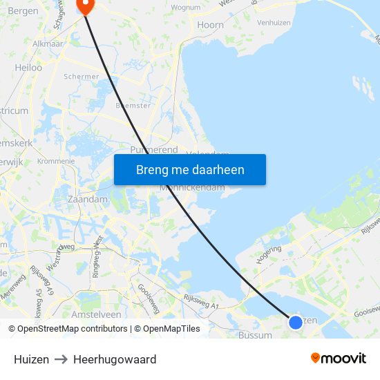 Huizen to Heerhugowaard map
