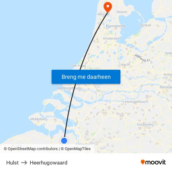 Hulst to Heerhugowaard map