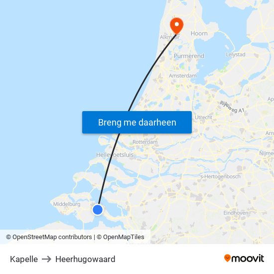 Kapelle to Heerhugowaard map