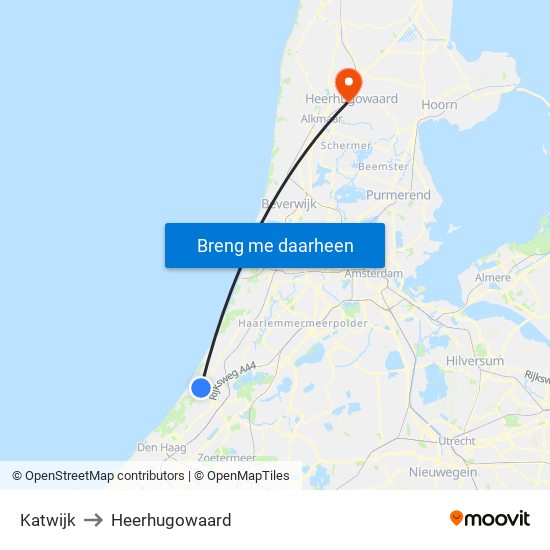Katwijk to Heerhugowaard map