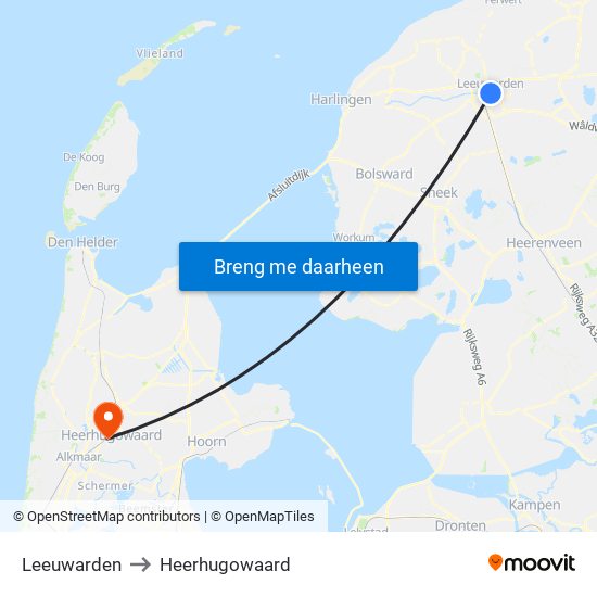 Leeuwarden to Heerhugowaard map