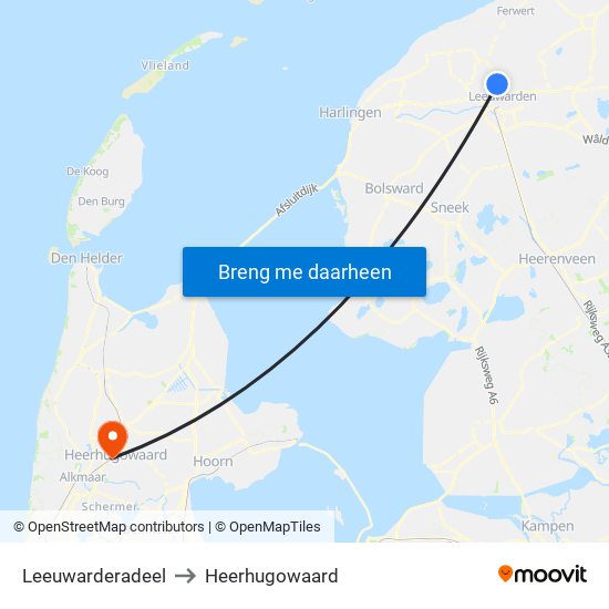 Leeuwarderadeel to Heerhugowaard map