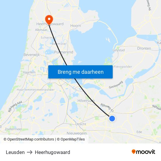 Leusden to Heerhugowaard map