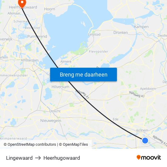 Lingewaard to Heerhugowaard map