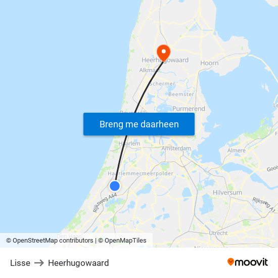 Lisse to Heerhugowaard map
