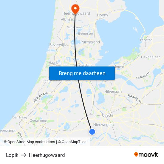 Lopik to Heerhugowaard map