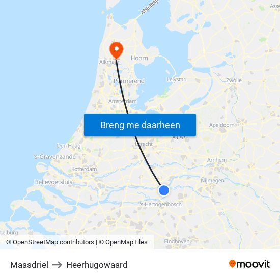 Maasdriel to Heerhugowaard map