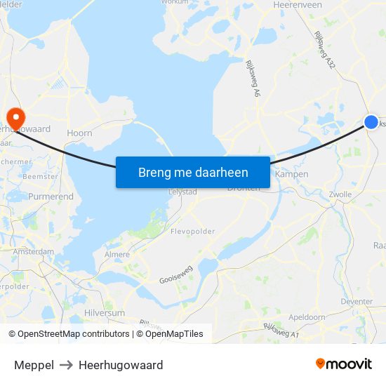 Meppel to Heerhugowaard map