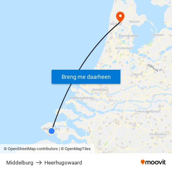 Middelburg to Heerhugowaard map