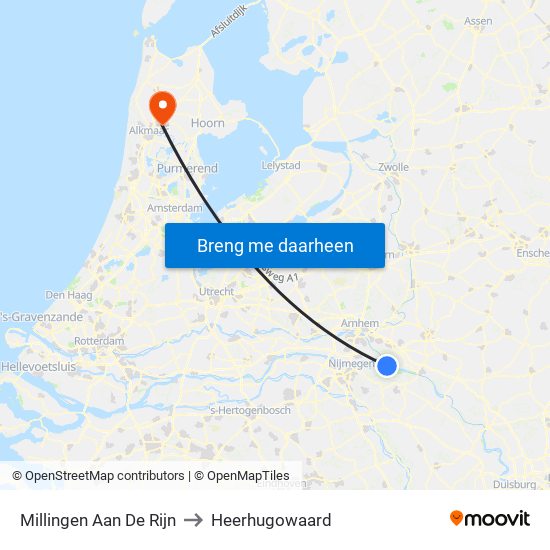 Millingen Aan De Rijn to Heerhugowaard map
