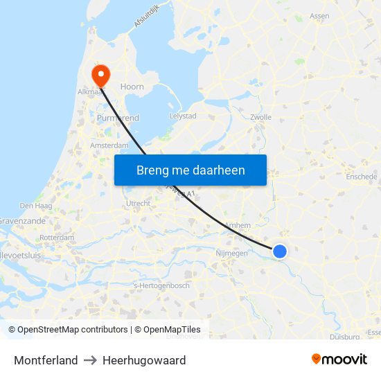 Montferland to Heerhugowaard map