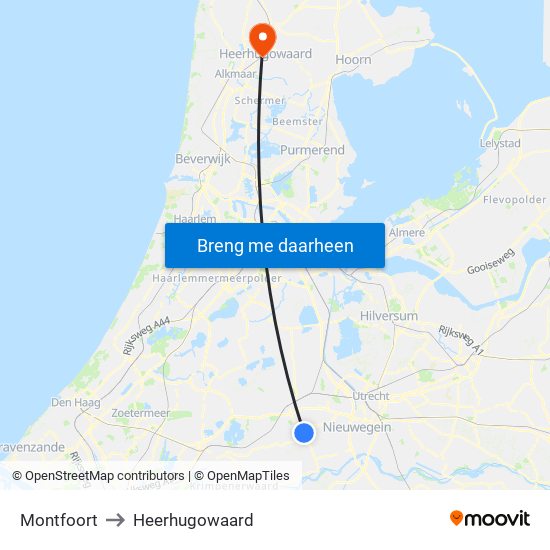 Montfoort to Heerhugowaard map