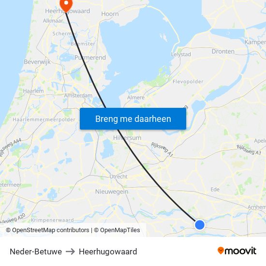 Neder-Betuwe to Heerhugowaard map