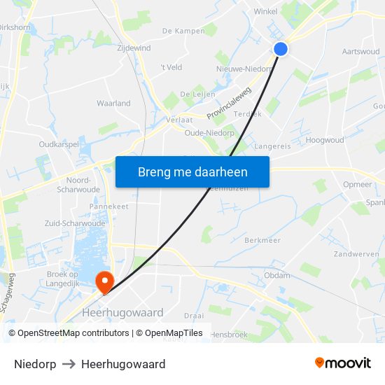 Niedorp to Heerhugowaard map