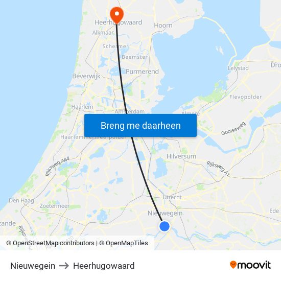 Nieuwegein to Heerhugowaard map