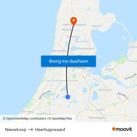 Nieuwkoop to Heerhugowaard map