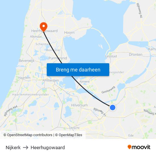 Nijkerk to Heerhugowaard map