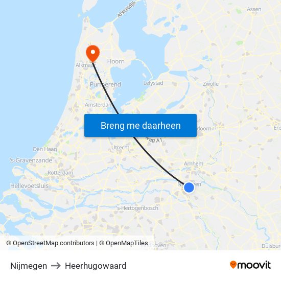 Nijmegen to Heerhugowaard map