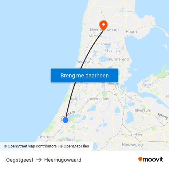 Oegstgeest to Heerhugowaard map